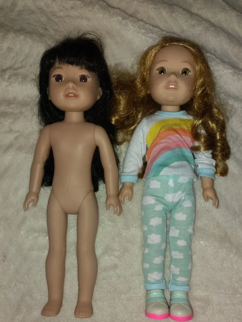 American Girl Blonde Doll with Rainbow Outfit & Brunette Doll